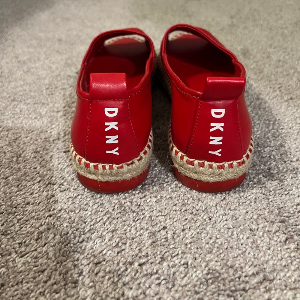 DKNY Red Leather Peep/Open Toe Espadrille Shoe Size 7 - Picture 2 of 3